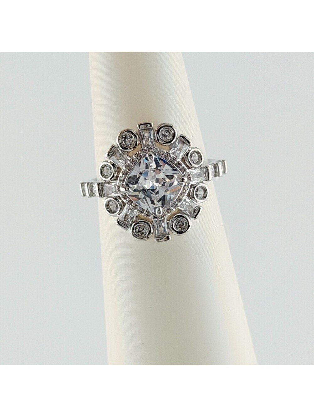 Bomb Party Rare Unicorn Ring Sz 9 "Layered For Emphasis" Clear Cz on Rhodium